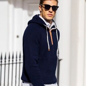 NEW Collars & Co Navy Cotton Cashmere Holland Quarter Zip Hoodie XXL